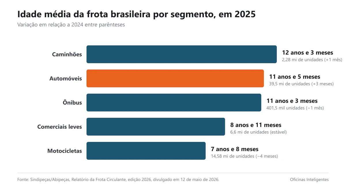 Gráfico de barras com a idade média da frota por segmento em 2025