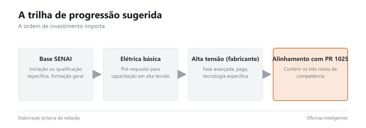 Fluxo de progressão da capacitação do mecânico, do curso básico ao avançado