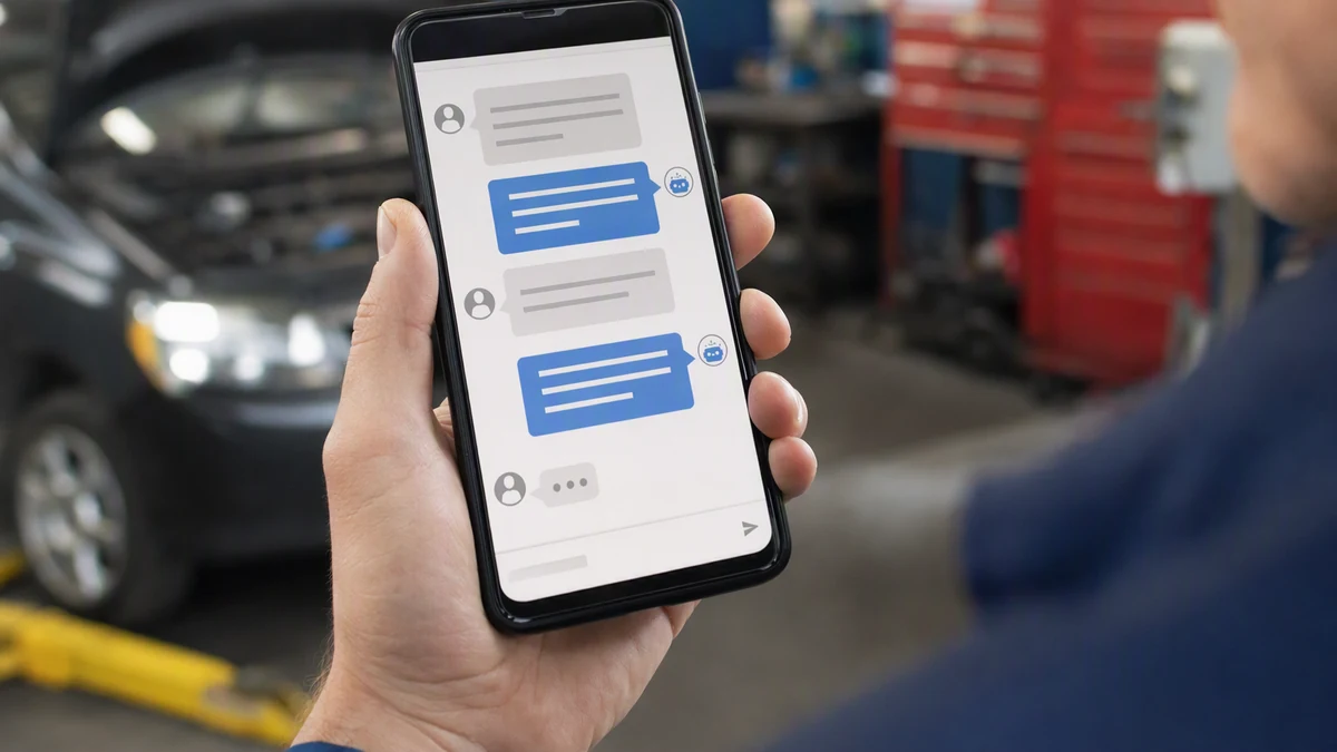 Tela de celular com conversa de atendimento automatizado de oficina no WhatsApp
